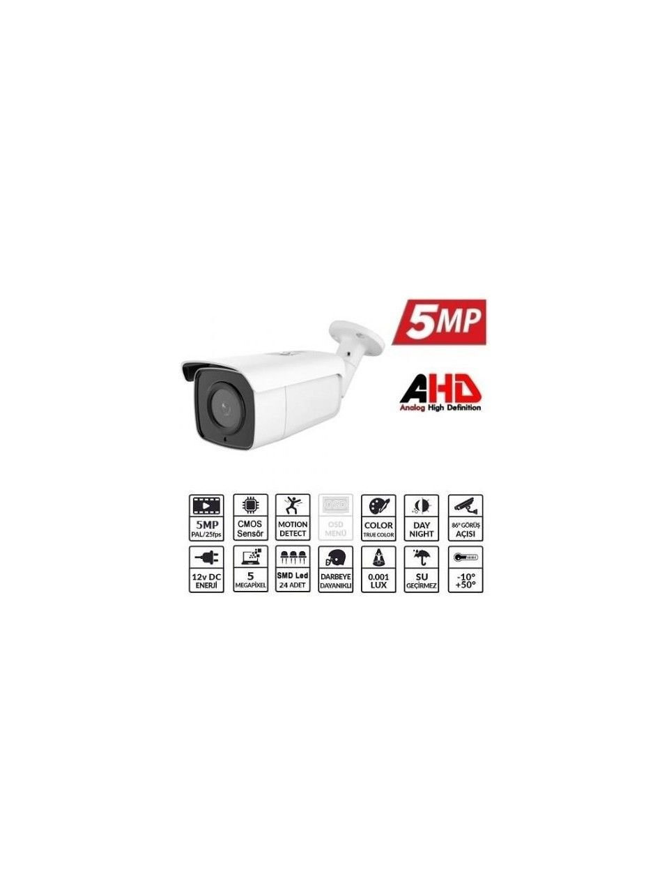 Ezcool EZ-2050HD 5 MP 3.6mm AHD Bullet Güvenlik Kamerası