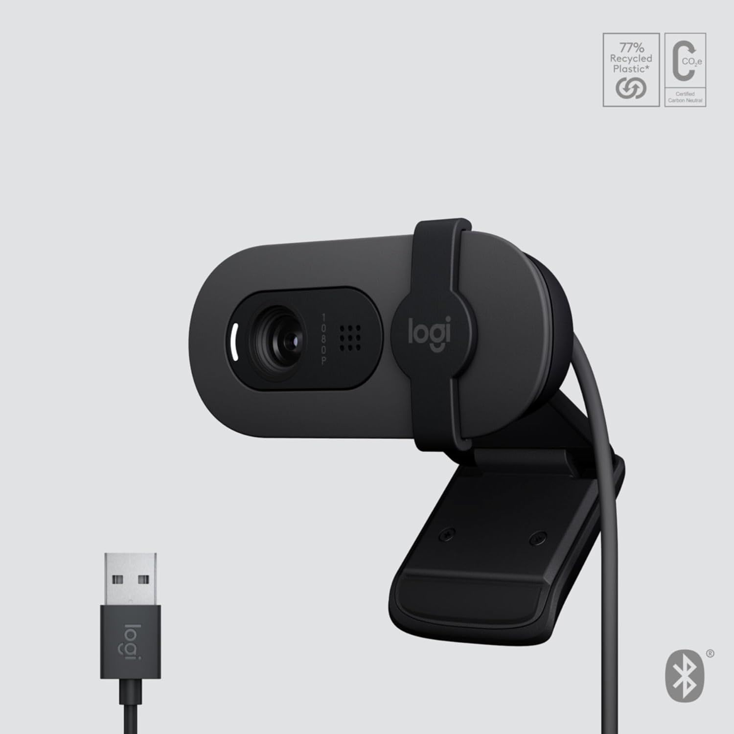 Logitech Brio 105 Webcam Pro Full HD 1080p Dengeli Otomatik Aydınlatma, USB-A, Gizlilik bölmesi,