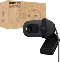 Logitech Brio 105 Webcam Pro Full HD 1080p Dengeli Otomatik Aydınlatma, USB-A, Gizlilik bölmesi,